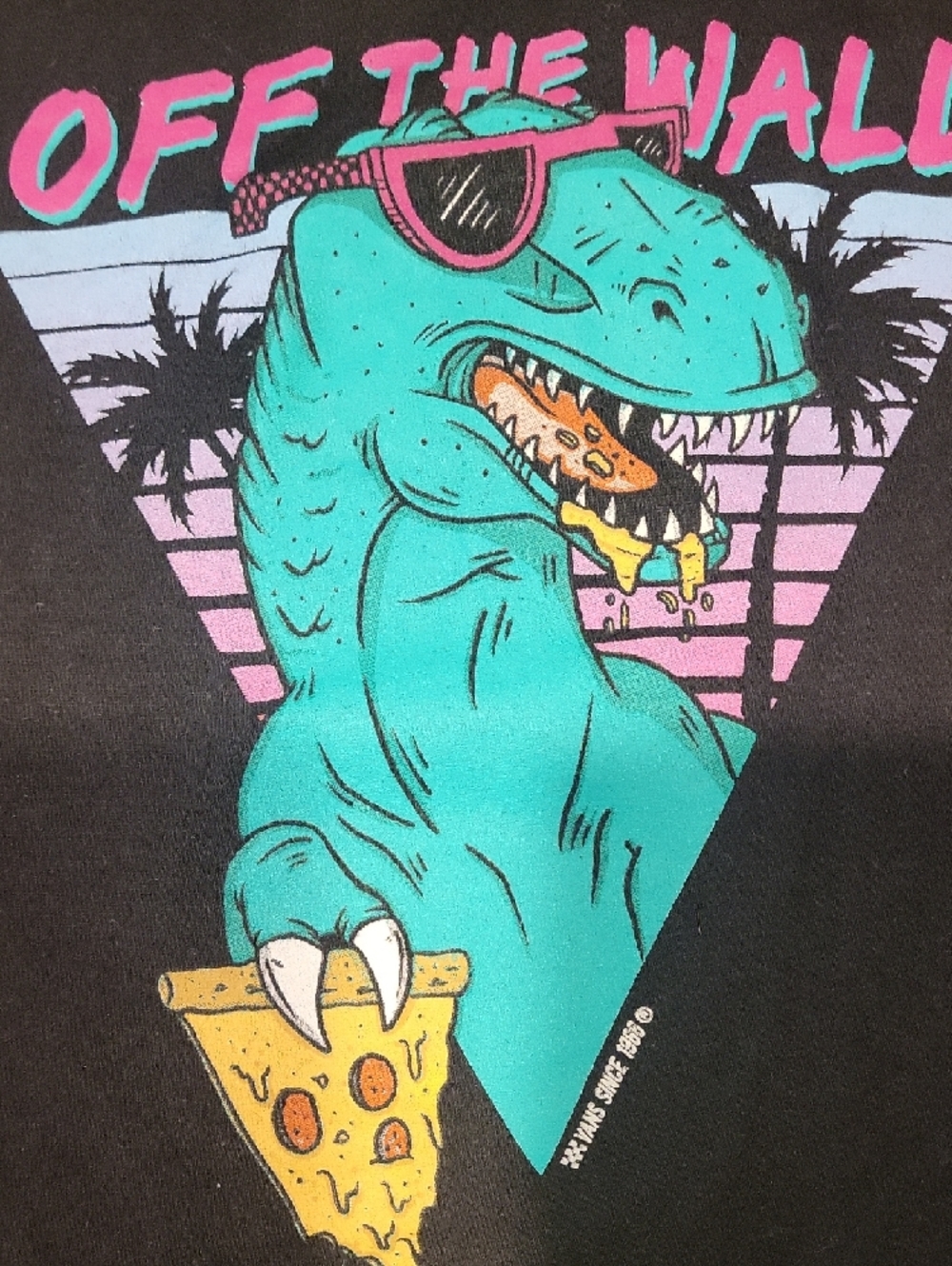 Vans Black Tee with Turquoise Dino Pizza Graphic - Picture 3 of 3